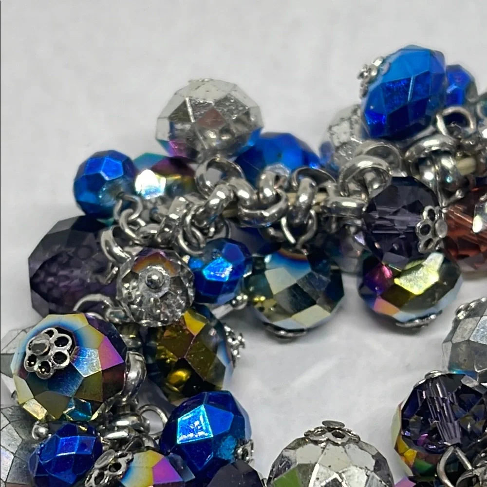 Large size Multicolor Beaded blue metallic cha cha style stretch Bracelet